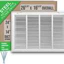 Fits 24x14 Duct Opening | Steel Return Air Filter Grille by Handua [Fixed Hinged] for 1-inch Filters | Vent Cover Grill for Sidewall and Ceiling | White | Outer Dimensions: 26 5/8"W X 16 5/8"H
