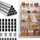 Thyle Set of 4 Wire Shelving Poles Including 12 Pcs 18'' Poles and 50 Pcs Shelf Clips, Heavy Duty Chrome Commercial Wire Shelving Parts for 1" Post Shelf Rack Accessories Replacement(54")