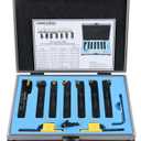 Accusize Industrial Tools 7-Ps Indexable Carbide Turning Tool Set, 1/2" Shank, C6 Grade TiN Coated Inserts, in Fitted Aluminum Case, 2387-2004
