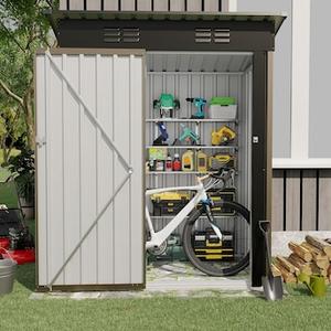 Garvee 5x3 Ft Multi Purpose Outdoor Storage Shed With Lockable Door Anti Corrosion Construction Sloping Roof For Backyard And Patio Use