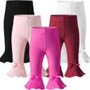 Newborn Toddler Baby Girl Pants Leggings Ribbed Straight Flare Infant Girl Pants Leggings Bell Bottoms 5 Packs (0-3 Months, #2 Black White Pink Megenta Red)