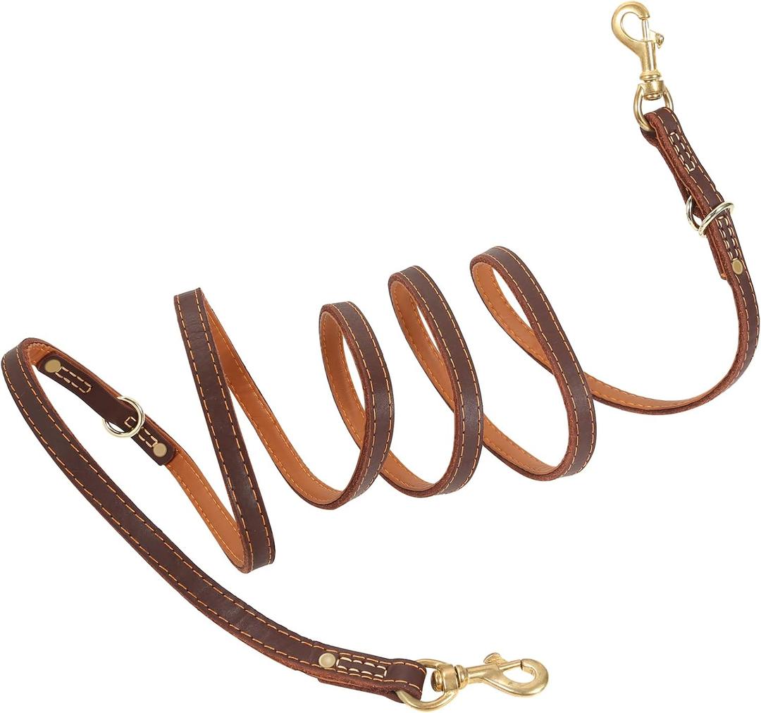 Genuine Leather Dog Leash for Large Dog [Hands Free] [Comfort Hand Feeling] [Shock-Absorbing] Heavy Duty Use Dog Training Lead (9.35FT, Brown)