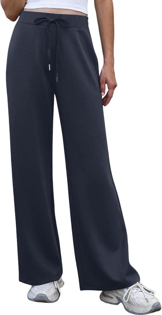 Womens Wide Leg Sweatpants High Waisted Lounge Pants with Drawstring Casual Athletic Yoga Workout Pants No Pockets (Gray, XL)