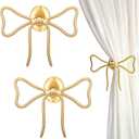 2 Pcs Bow Curtain Holdbacks Gold Metal Curtain Tiebacks Wall Mounted Bow Wall Hooks Pull Back Hooks Decoration for Living Room Bedroom Office Home Decorative