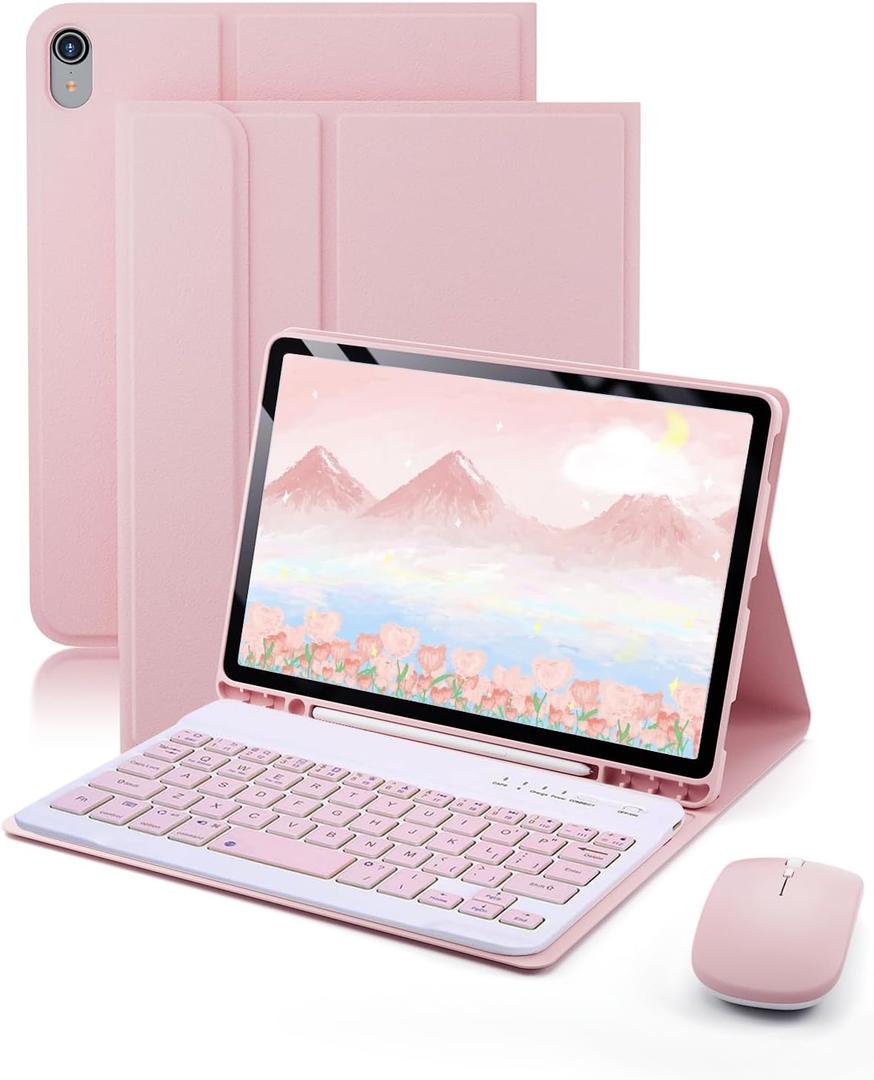 TUNKARMOR Keyboard Case for iPad mini 7 (A17 Pro 2024) & Mini 6 (2021) 8.3inch  with Mouse and Magnetically Keyboard, Case with Pencil Holder for iPad mini 7th/6th Generation, Auto Sleep/Wake, Pink