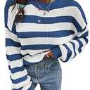 SOLY HUX Women's Color Block Striped Knit Tops Casual Long Sleeve Drop Shoulder Sweater Pullovers Blue and White, X-Small