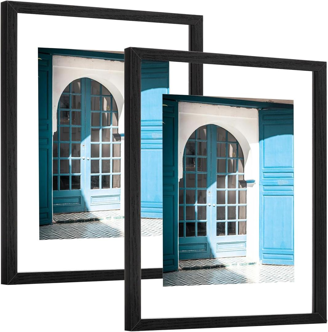 eletecpro 11x14 Floating Picture Frames Set of 2, Real Double Glass Picture Frames for Wall Mount, Vertical or Horizontal Display Multi-Size Photos and Artworks up to 11x14 Inches, Home Decor, Black