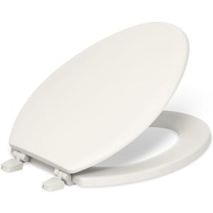 KOHLER 4694-96 Ridgewood Elongated Toilet Seat, Compression-Molded Wood, Color-Matched Plastic Hinges, Biscuit