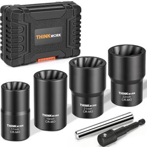 THINKWORK 1/2 Inch Drive Lug Nut Removal Tool, 6-Piece Wheel Lock Removal Kit, Lug Nut Remover for Stripped, Rounded, Frozen, Rusted Bolts