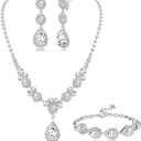 FUNRUN JEWELRY Silver Jewelry Set for Women Rhinestone Necklace and Earrings Bridal Wedding Jewelry Sets for Brides Bridesmaid Crystal Wedding Prom Jewelry