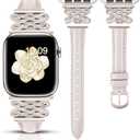 Newlibery Leather Band for Women Slim Dressy Bands Compatible with Apple Watch 38mm 40mm 41mm 42mm 44mm 45mm 49mm, Designer Interlock Buckle Strap for iWatch Series 10/9/8/7/6/5/4/3/2/1/SE/Ultra