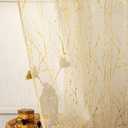 Deeprove Cream Sheer Curtains 84 inchs Long 2 Panels Set, Tree Branch Gold Foil Print Metallic for Bedroom Abstract Christmas Decor,Ivory Voile Window Treatment Drapes Pair, Rod Pocket, W52 x L 84" 
