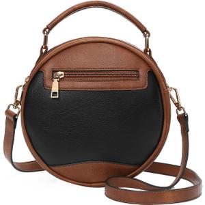 GOIACII Top-Handle Crossbody Bags for Women Soft Leather Trendy Purse Circle Handbags Small (Black and Brown)