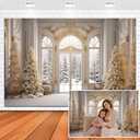 Leowefowa 10x8ft Vinyl Winter Window Photography Backdrop Pine Tree Snow Forest Xmas Snowflake Outside Window Background Winter Christmas Holiday Party Decor Backdrop Photo Booth Props (A23)