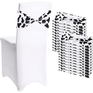 Newwiee 36 Pcs Cow Stripe Chair Sashes Spandex Cow Chair Bands Animal Print Elastic Chairs Sashes Bow Polyester Bands Ties Without Buckle for Animal Safari Jungle Theme Party Birthday Decor