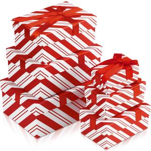 Cholemy 6 Pcs Christmas Nesting Gift Boxes with Lids Xmas Nesting Boxes Stacked Christmas Classic Design in 6 Assorted Sizes for Giving Decorative Wrapping Present Gift(Classic Style, White Striped)