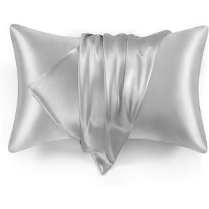 Love's cabin Satin Pillowcase Set of 2 Standard Size 20x26, Cooling Pillow Covers for Hair and Skin, Silky Smooth with Envelope Closure, Similar to Silk, Light Grey