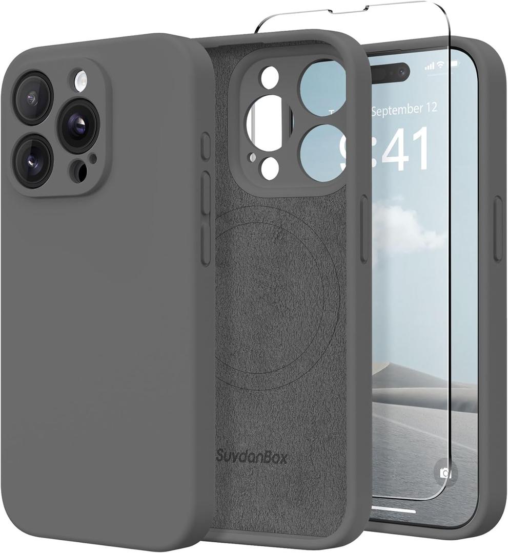 Magnetic for iPhone 14 Pro Case, Compatible with MagSafe, [Full Camera Protection][Screen Protector] Silicone Shockproof Protective Phone Case for iPhone 14 Pro 6.1", Dark Gray