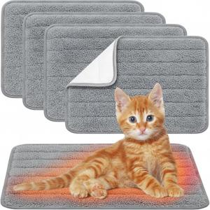 4 Pack Self Heating Cat Pad Indoor Grey Self Warming Pet Bed 16 x 20 Inch Washable Thermal Pet Kennel Mat with Anti-Slip Bottom