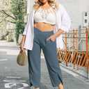 AOVDE Womens Plus Size Palazzo Pants Baggy Wide Leg Pants Elastic Crossover Waist Pleated Front Trousers with Pockets (Blue)