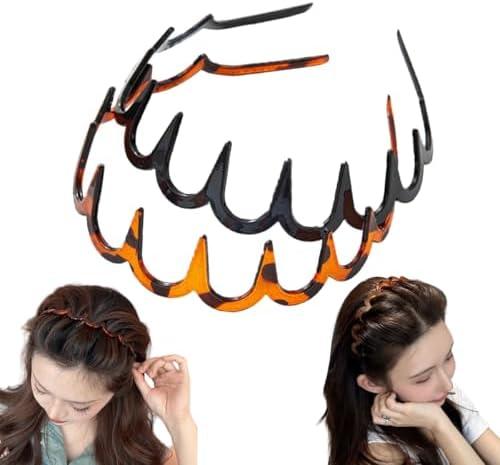 Pack of 4, Vrose Flosi Fashion Wide Zig Zag Headbands for Women and Men - Plastic Wavy Hair Band with Teeth Comb - Classic 90s Hair Accessories for Face Washing Skin Care Makeup Hair Holder Everyday Use