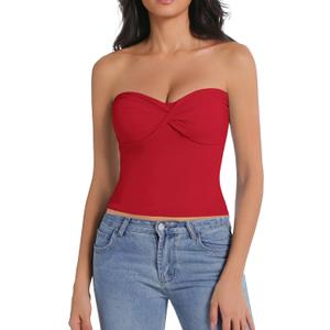 Tube Tops for Women Twist Knot Summer Going Out Crop Tops Backless Strapless Bandeau Tops Y2K Basic (Red, L)