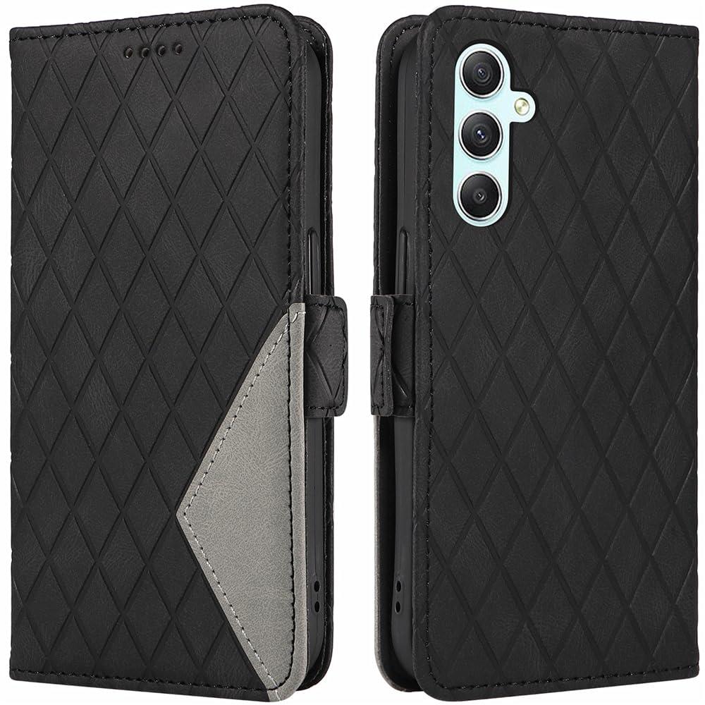 MEUPZZK for Samsung Galaxy A54 5G Wallet Case, Embossed Geometric Premium PU Leather [Kickstand] [Card Slots] [Wrist Strap] [6.4 inch] Phone Cover for Samsung A54 5G (XXF-Black)