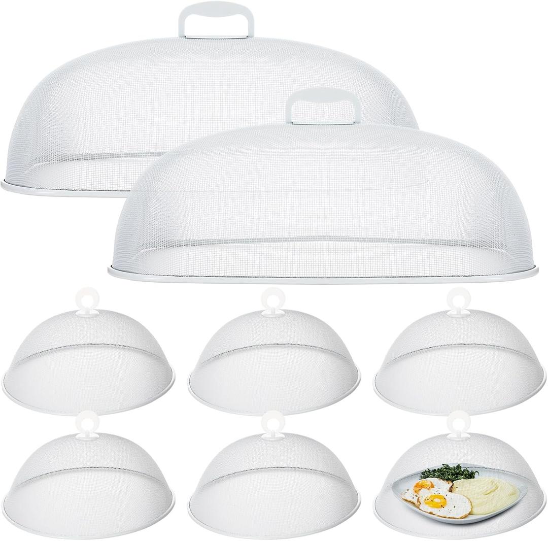 Hicarer 8 Pcs Metal Mesh Screen Food Cover for Outdoors Set Including Extra Large 18.5 in Mesh Food Tents for Outdoor Pcs 11 in Large Dome Picnic Covers (White)
