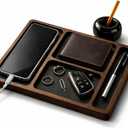 Desk Organizer Tray for Men with Ceramic Pen Holder, Wooden Valet Tray, Minimalist EDC Desk Organizer for Phone, Wallet, & Keys, Nightstand Bedside, Entryway, Birthday Gift for Men, Dad, Husband