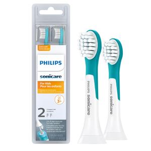 Philips Sonicare for Kids 3+ Genuine Replacement Toothbrush Heads, 2 Brush Heads, Turquoise and White, Compact, HX6032/94