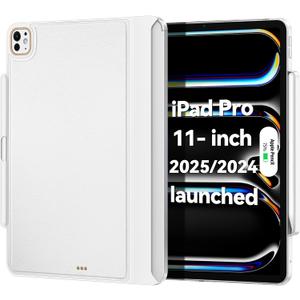 Magic-Keyboard Compatible Case for iPad Pro 11 inch M4/ M5 2024/ 2025, Cover with Apple Pencil Holder for Smart MagicKeyboard Folio Slim Durability, with Durable Leather, (Keyboard Not Included), White