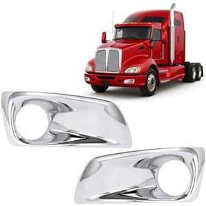 HECASA Pair Fog Light Bezel Compatible with 2008-2015 Kenworth T660 Replacement for N181002200 N181002200R Fog Lamp Cover Trim Chrome Silvery - Driver & Passenger Side