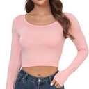 Crop Tops for Women Lightweight Long Sleeve Scoop Neck Basic Slim Fit Workout Shirts S