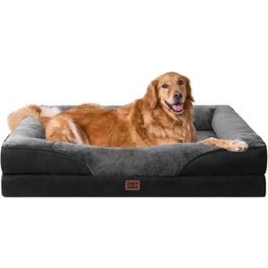 EHEYCIGA Orthopedic XL Dog Bed for Large Sized Dog, 42x30x7.5 Inch Extra Large Memory Foam Dog Couch Bed with Sides, Waterproof Liner & Washable Removable Cover, Bolster Pet Sofa, Grey/Black