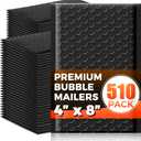 510-Pack Bubble Mailer 4'' x 8'' - Self-Sealing Waterproof Small Mailing Envelopes Padded Lightweight Shipping Bags for Accessories, Small Parts, Jewelry, Trading Cards, Compact Items 4x7 Usable Space