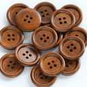 100PCS 1 Inch (25mm) Brown Color Wooden Buttons DIY Crafts Button Sewing Project