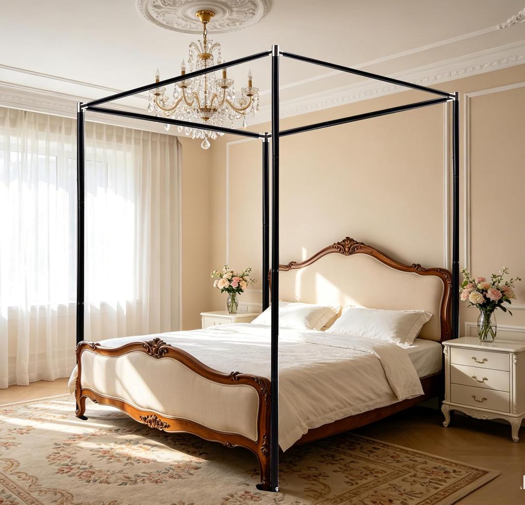 Stainless Steel Canopy Bed Frame Full Size, Thicken Full Canopy Frame for Metal Bed Wood Bed Bedroom DecorBlack, 53"W x 78"L