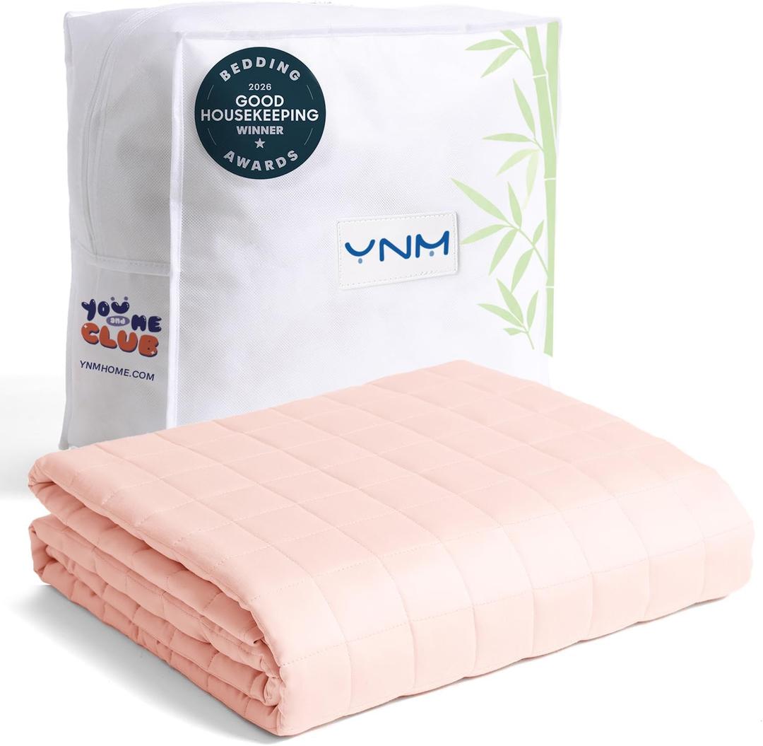 YnM Cooling Weighted Blanket for Adults, 10lbs Heavy Bed Throw for One Person of 90lbs, Perfect for Hot Sleepers or Warm Climates with Rayon/Glass Beads(48x72 Inches,Twin/Full Bed, Pink Rose)
