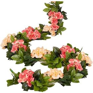 4 Pack Artificial Flower Garland Silk Roses Vines Fake Flowers Garland with Flowers Hanging Flowers Garlands for Wedding Arch Room Decoration 7.2 Ft (Orange)
