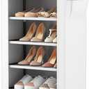 VTRIN Vertical Narrow Shoe Rack Organizer Tall Shoe Rack for Closet Entryway 10 Tier Non-Woven Cover Shoe Shelf Holds 20-22 Pairs Free Standing Shoe Storage Cabinet with Dustproof Cover, White