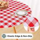 misaya Round Fitted Tablecloth with Elastic Edge, Buffalo Plaid Waterproof Vinyl Flannel Backed Table Cloth Cover Fits 18"-24" Round Tables for Dinner, Outdoor, Picnic, Red White Check
