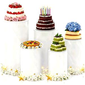 5 Pcs Thickened PVC Cylinder Pedestal Stands White Round Large Cylinder Tables Dessert Cake Table Display Pillars for Party, Wedding, Birthday, Babyshower Decoration
