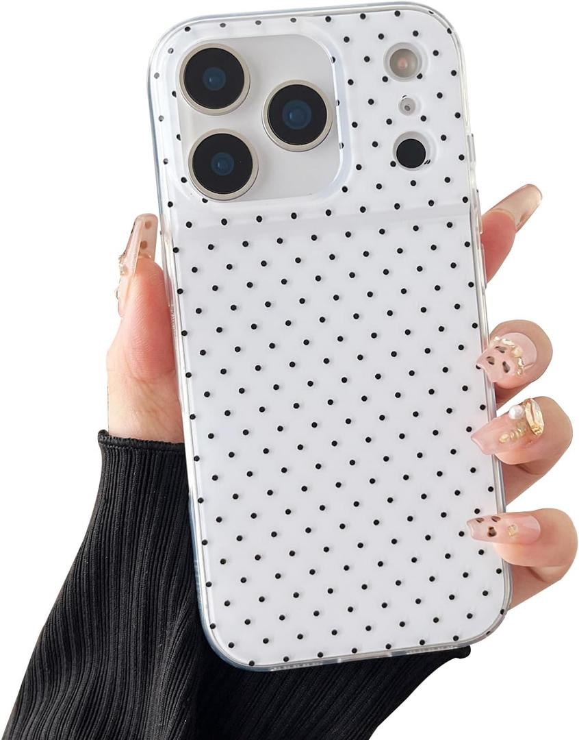 Compatible with iPhone 17 Pro Case, Fashion Cute Aesthetic Polka Dot Phone Case for Women, Shockproof Slim Soft TPU and Hard PC Protective Phone Cover for iPhone 17 Pro 6.3", White