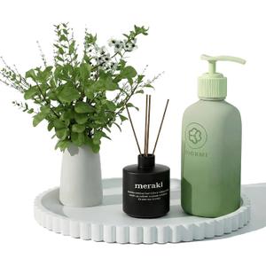 HighHerz Silicone Bathroom Countertop and Vanity Tray, Round Silicone Bathroom Tray, Modern Bathroom Decor, Coffee Table Decor, Decorative Tray for Candle, Perfume, Plants (White, 9 inch)