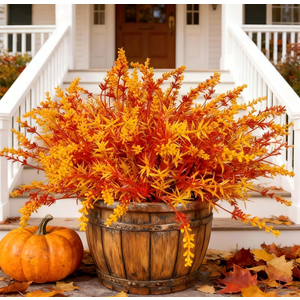 Geegoods 16 Bundles Artificial Fall Flowers Outdoor – Faux Lavender Flowers with Monkey Grass UV Resistant Plastic Faux Plants for Halloween Front Door Porch Patio Yard Balcony Decor, Orange Color