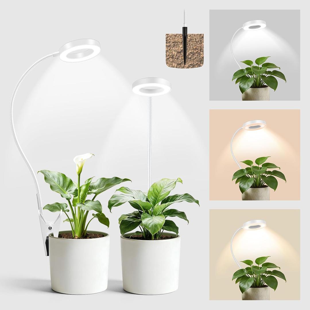LORDEM Grow Lights for Indoor Plants, 2 in 1 Full Spectrum Plant Light with 360 Gooseneck, 48 LEDs, Auto Timer 6/8/12/16H, 3 Lighting Modes,5 Brightness Levels for Small Plants, 2 Pack White
