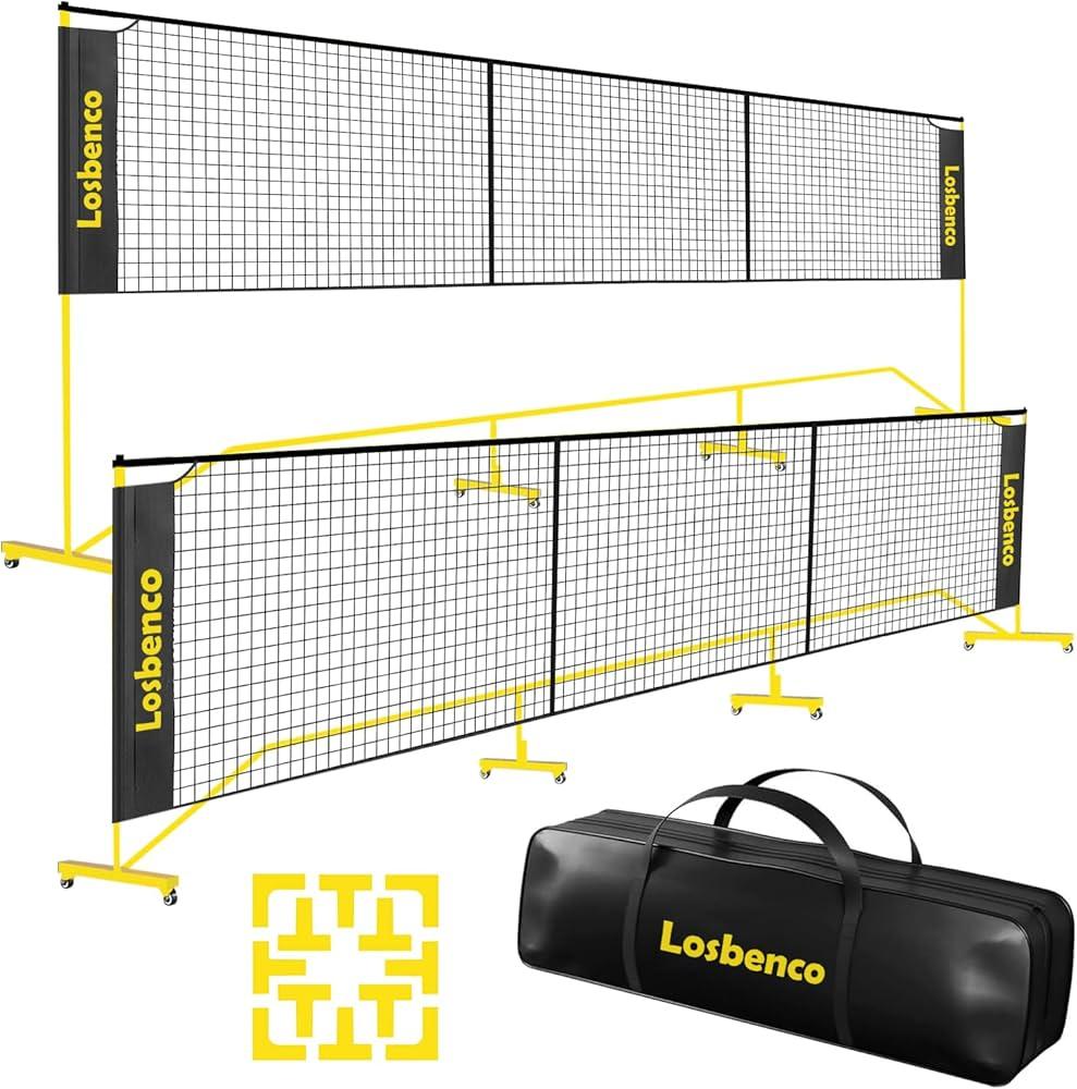 Pickleball Net with Wheels Court Lines, Metal Frame & Regulation Size 22FT, 6-in-1 Adjustable Portable Net for Playing Pickleball, Tennis, Volleyball & Soccer Backyard Games (White)