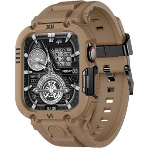 4 x XYF Sport Smartwatch Cases with Band for Men, Rugged Shockproof Protective Metal Bumper Case, Compatible with Apple Watch 45mm 44mm Series 9/8/7/6/5/4/SE 3/2/1 Wristband (44/45mm, Desert Tan)