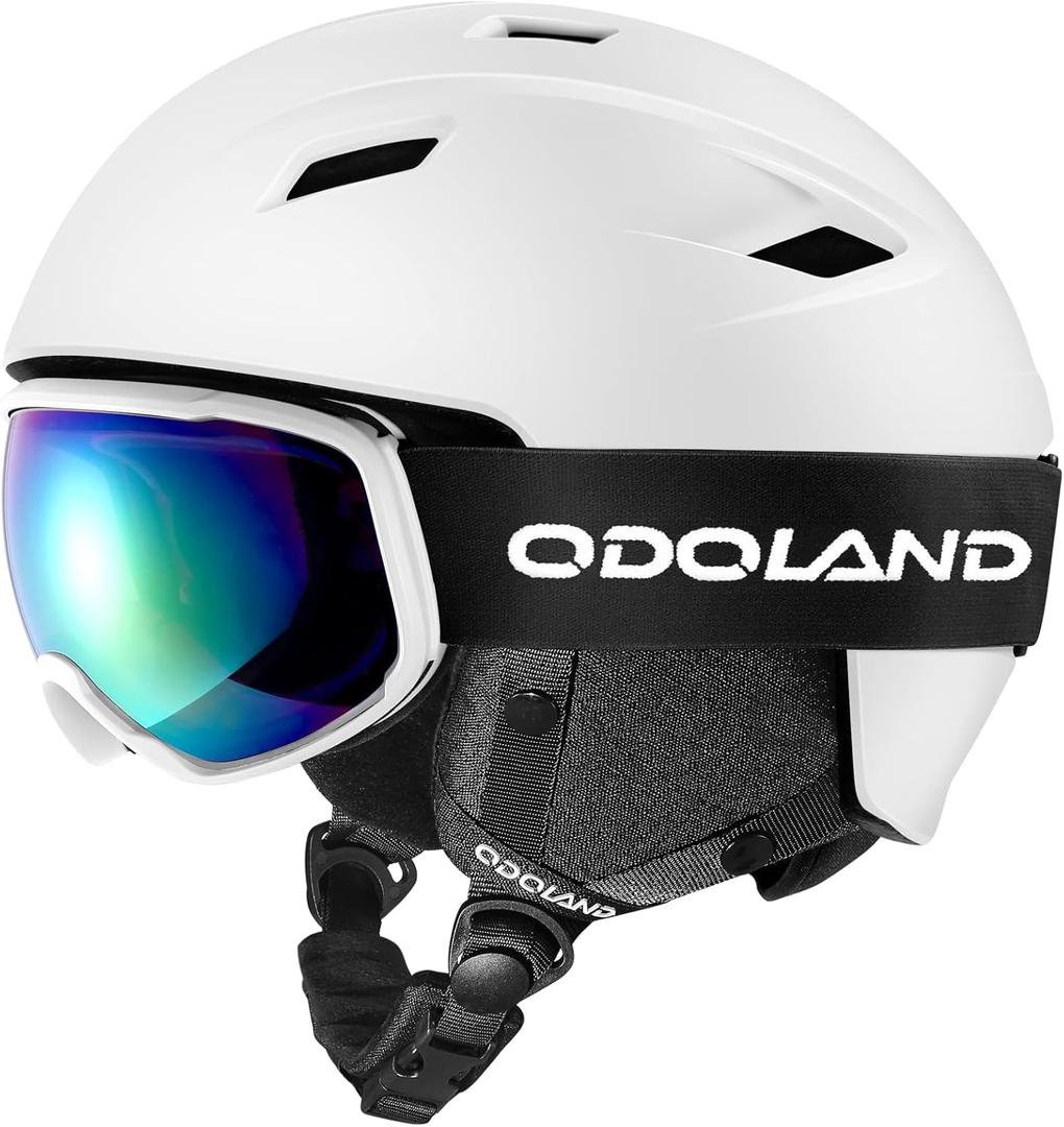 Odoland Ski Helmet and Goggles Set, Snowboard Helmet Glasses for Men, Women & Youth - Shockproof/Windproof Gear for Skiing, Snowboarding (L(59-63cm/23.23-24.8''), Ivory White)