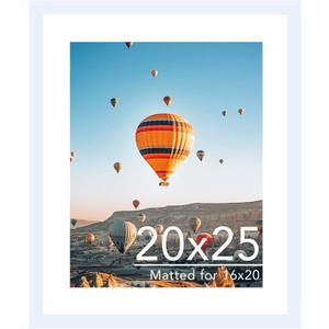 JCJMY 20x25 Picture Frame with 16x20 Mat, Display Photo 16x20 with Mat or 20 x 25 Without Mat, Wall Hanging Large 20 by 25 Poster Frame with Plexiglass, White